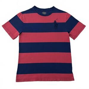 Polo Ralph Lauren Boys Red Blue Striped Big Pony T Shirt Size Medium 10-12